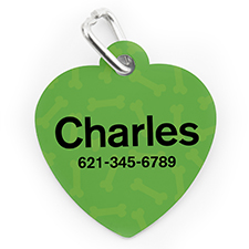 Custom Printed Green Bone Pattern, Heart Shape Dog Or Cat Tag
