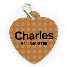 Custom Printed Orange Polka Dot, Heart Shape Dog Or Cat Tag