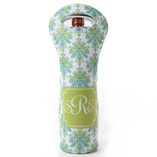 Lime Peacock Pattern Personalized Neoprene Wine Tote Bag