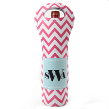 Fuchsia Peacock Chevron Personalized Neoprene Wine Tote Bag