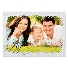 Black Rejoice Silver Glitter Personalized Photo Christmas Card 5X7