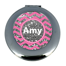 Pink Glitter Silver Personalized Round Mirror For Bridesmaids