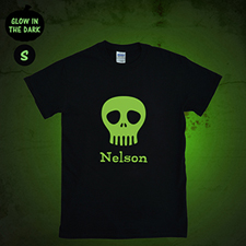 Skull Mask Personalized Glow In The Dark Halloween T Shirt, Adult Small