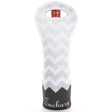 Glitter Silver Chevron Personalized Neoprene Wine Bag