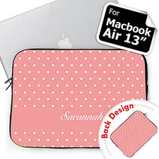 Personalized Both Sides Custom Initials Pink Polka Dots Macbook Air 13 Sleeve