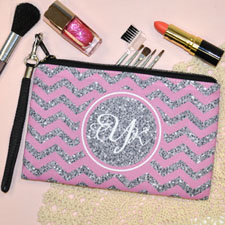 Personalized Pink Glitter Chevron Wedding Monogrammedmed Bridesmaid Gift Wristlet Bag (Medium Inch)